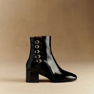 Sézane Leonie Mid Boots in Patent Black FR 38 / US 7